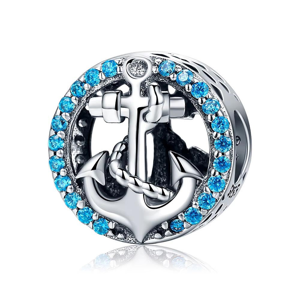 Anker Charm mit blauen Zirkonia aus 925 Sterling-Silber – Charmerie