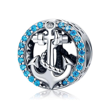 Anker Charm mit blauen Zirkonia aus 925 Sterling-Silber – Charmerie