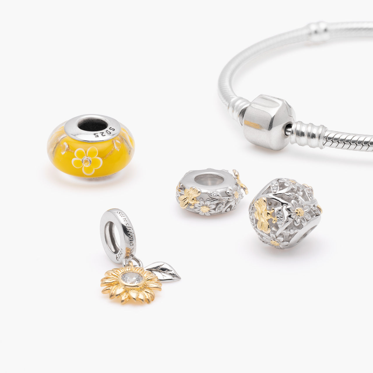 Armband mit Charms Set BEE YELLOW aus 925 Sterling-Silber, Komposition – Charmerie
