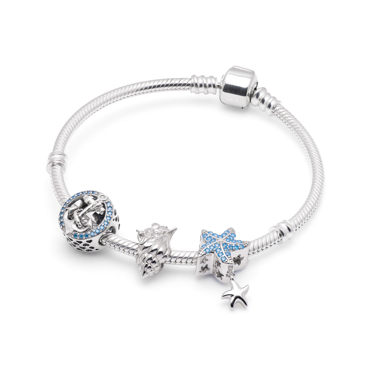 Armband mit Charms Set BLUE OCEAN aus 925 Sterling-Silber – Charmerie