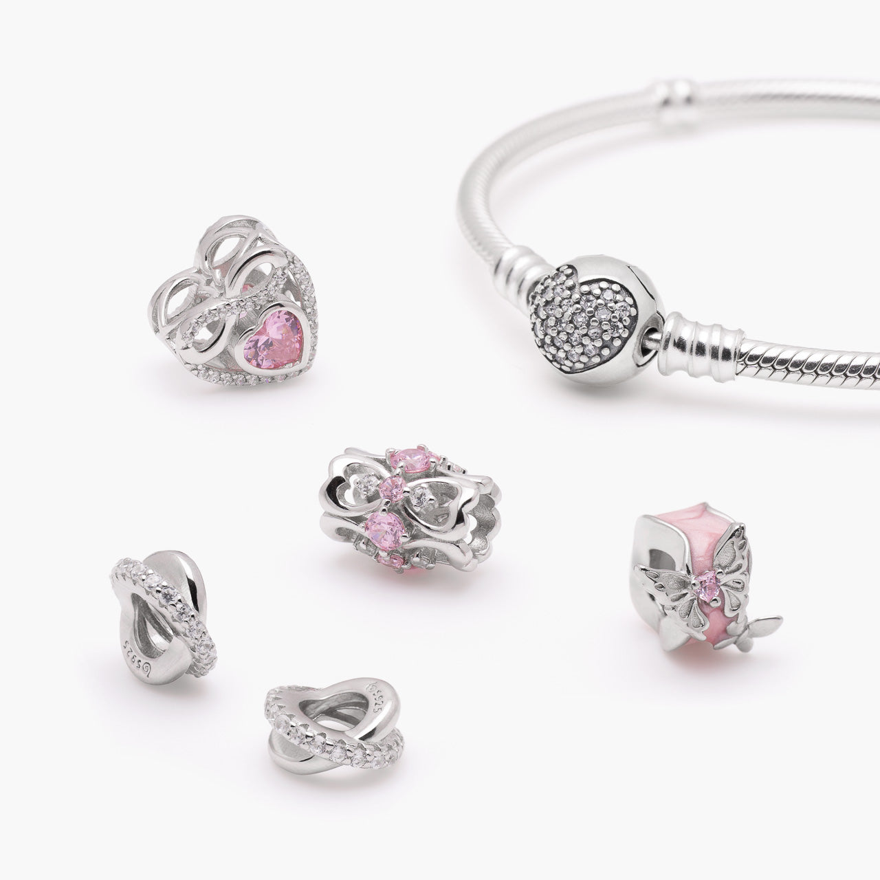 Armband mit Charms Set INFINITY LOVE aus 925 Sterling-Silber, Komposition – Charmerie