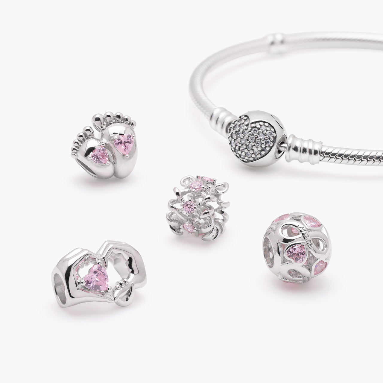 Armband mit Charms Set INFINITY MOM LOVE aus 925 Sterling-Silber, Komposition – Charmerie