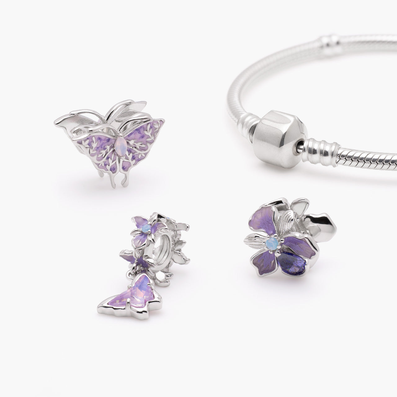 Armband mit Charms Set LAVENDER FAIRYFLIGHT aus 925 Sterling-Silber, Komposition – Charmerie
