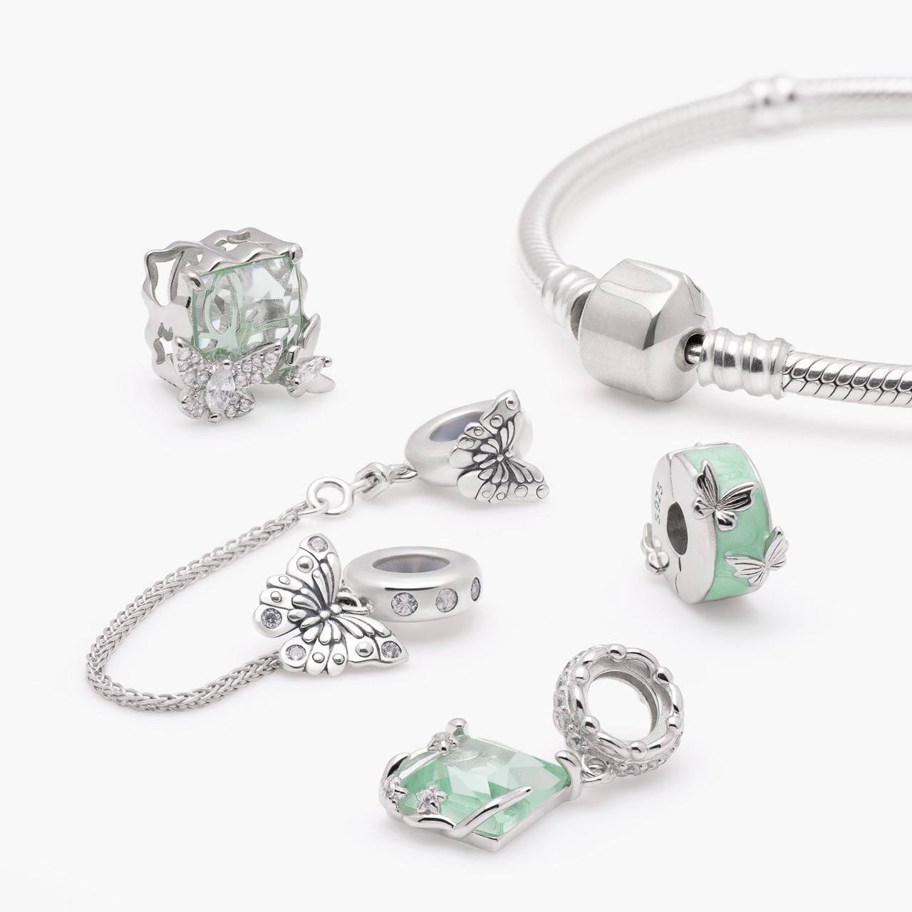 Armband mit Charms Set MINT MOMENTS aus 925 Sterling-Silber, Komposition – Charmerie