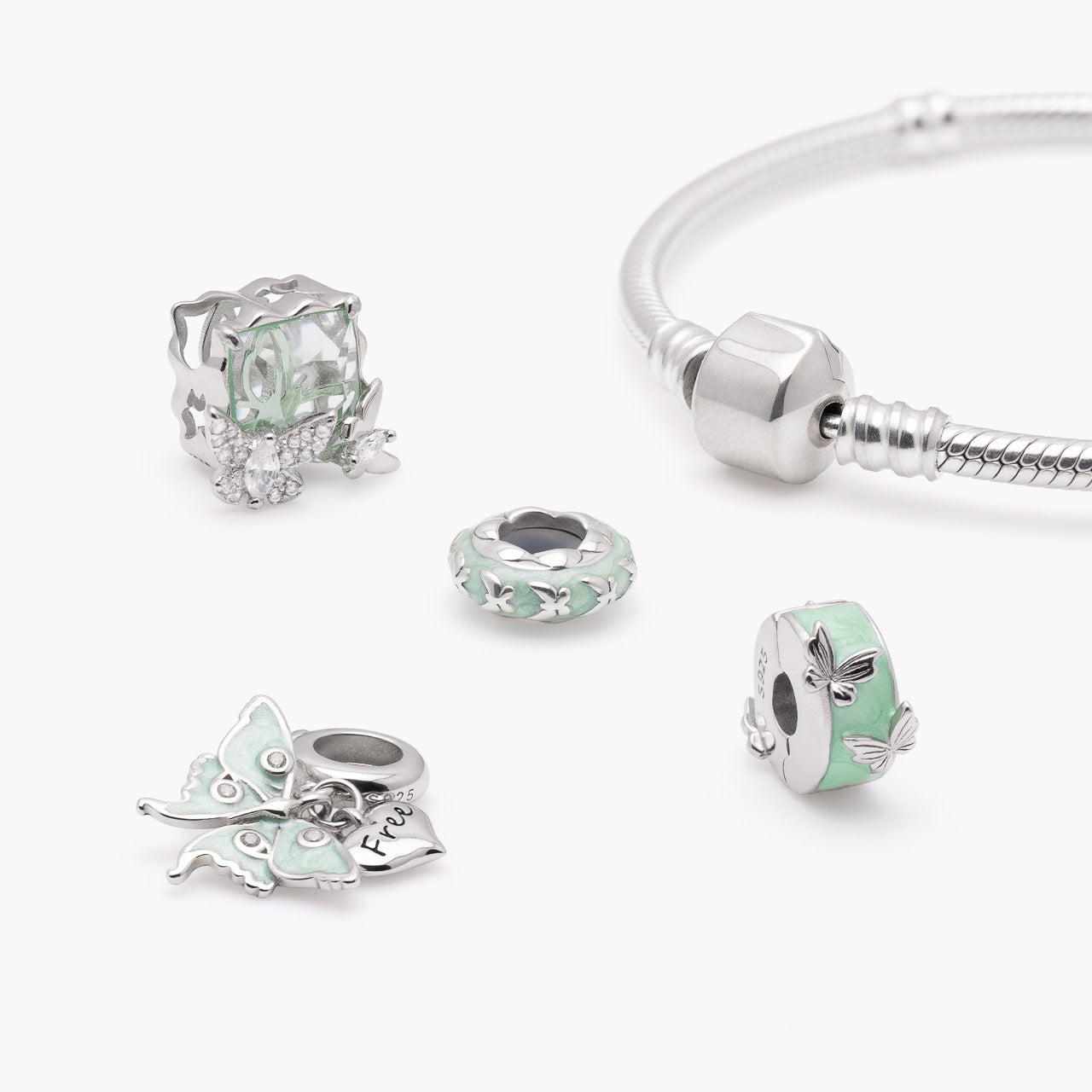 Armband mit Charms Set MINT WINGS aus 925 Sterling-Silber, Komposition – Charmerie