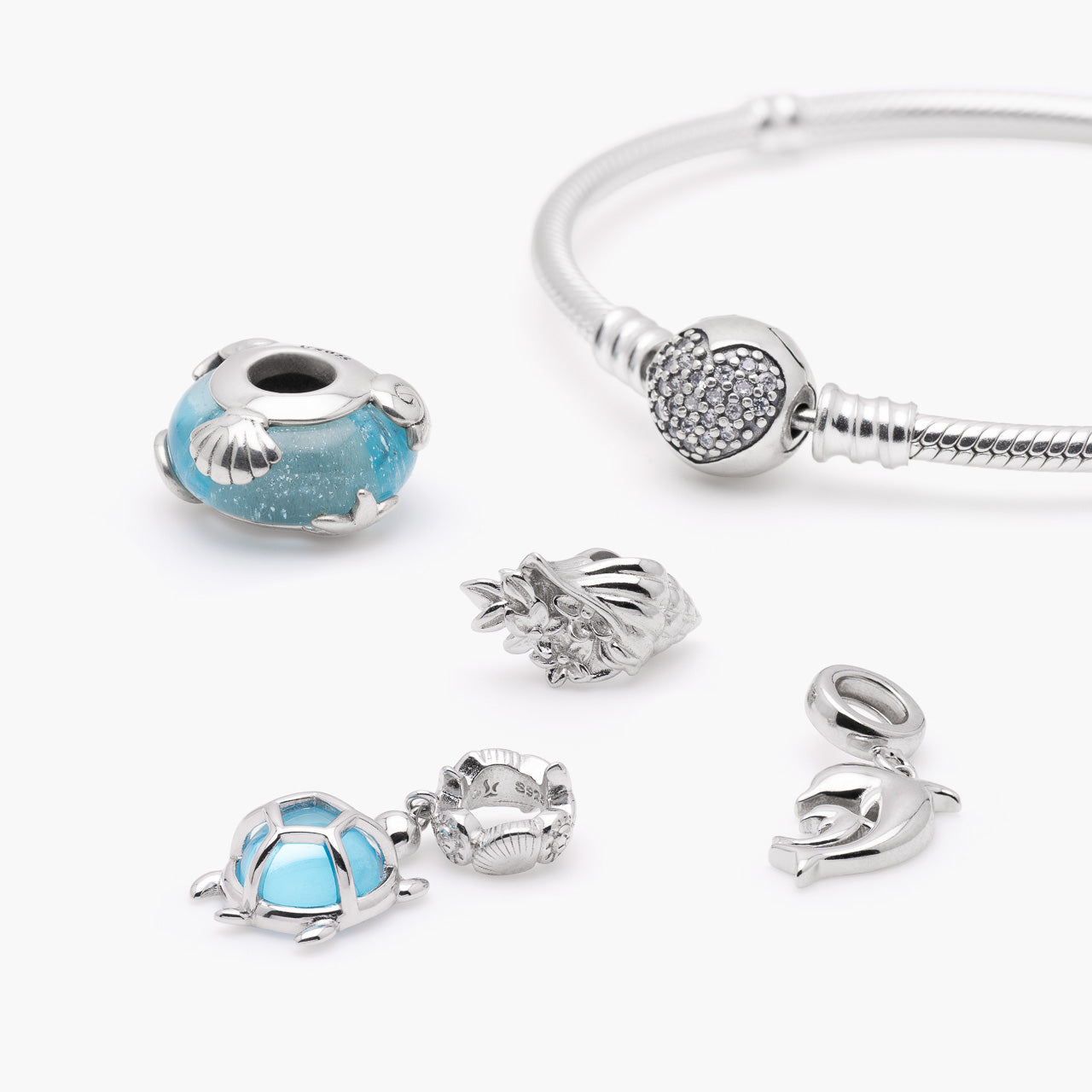 Armband mit Charms Set OCEAN LOVE aus 925 Sterling-Silber, Komposition – Charmerie