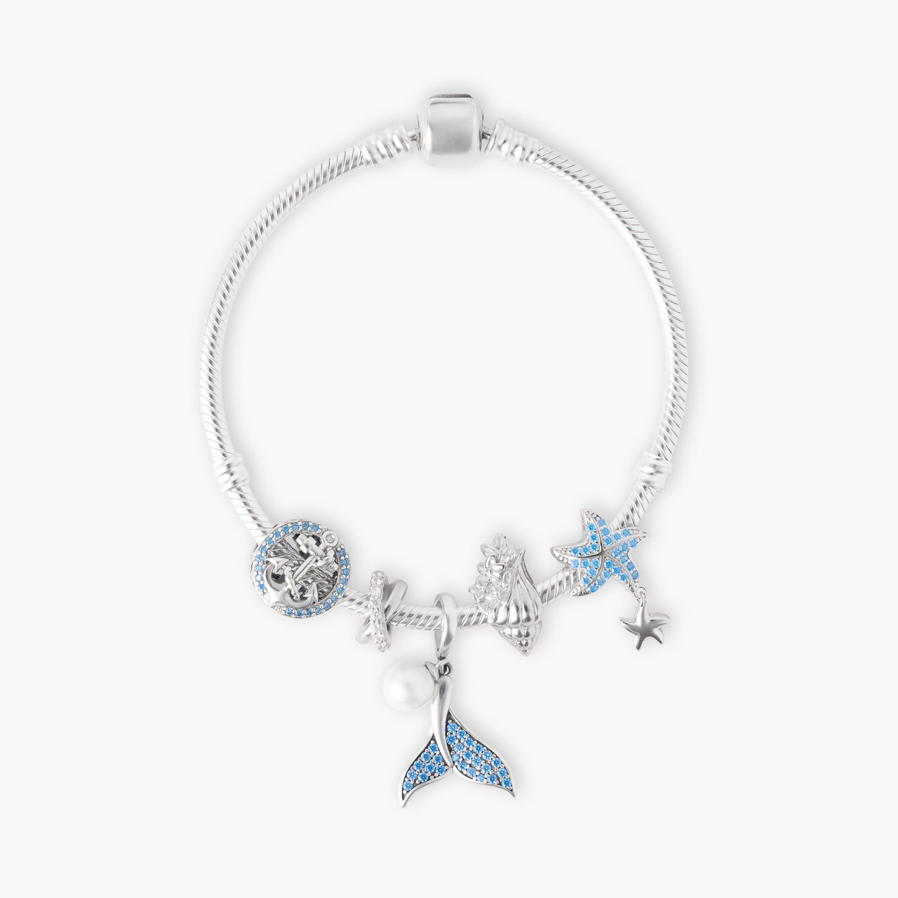 Armband mit Charms Set OCEAN WITHIN aus 925 Sterling-Silber, Flatlay – Charmerie