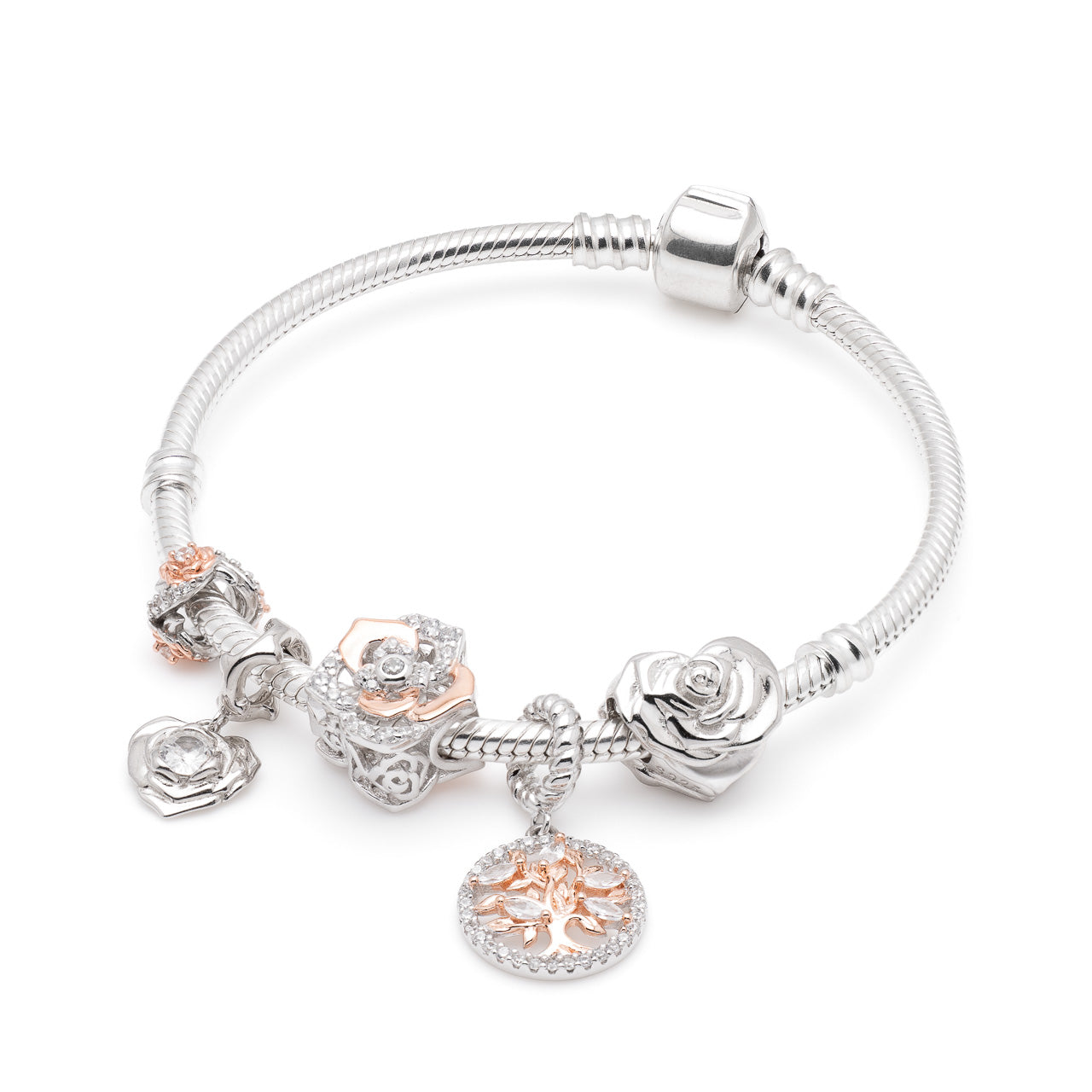 Armband mit Charms Set ROSÉ BLOOM aus 925 Sterling-Silber – Charmerie