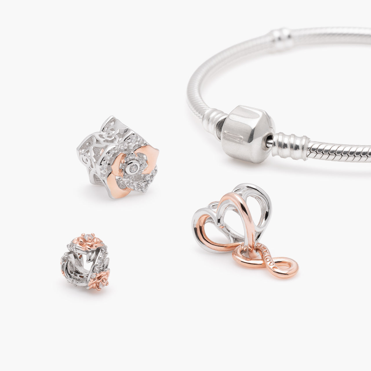 Armband mit Charms Set ROSÉ DREAM aus 925 Sterling-Silber, Komposition – Charmerie