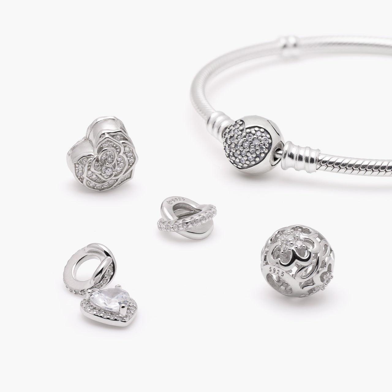 Armband mit Charms Set SHINE BRIGHT aus 925 Sterling-Silber, Komposition – Charmerie