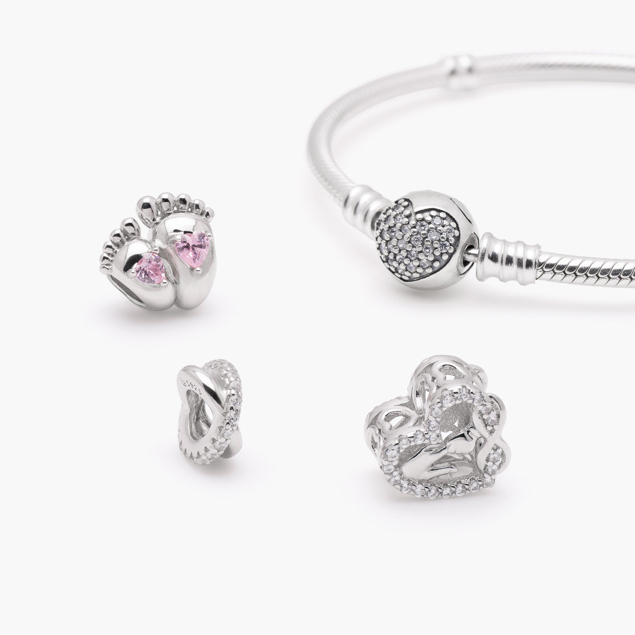 Armband mit Charms Set WHERE LOVE BEGINS aus 925 Sterling-Silber, Komposition – Charmerie