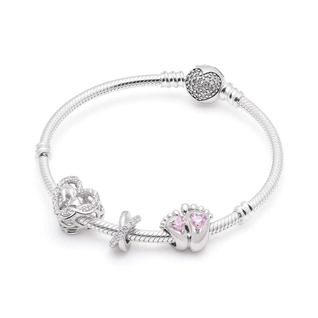 Armband mit Charms Set WHERE LOVE BEGINS aus 925 Sterling-Silber – Charmerie