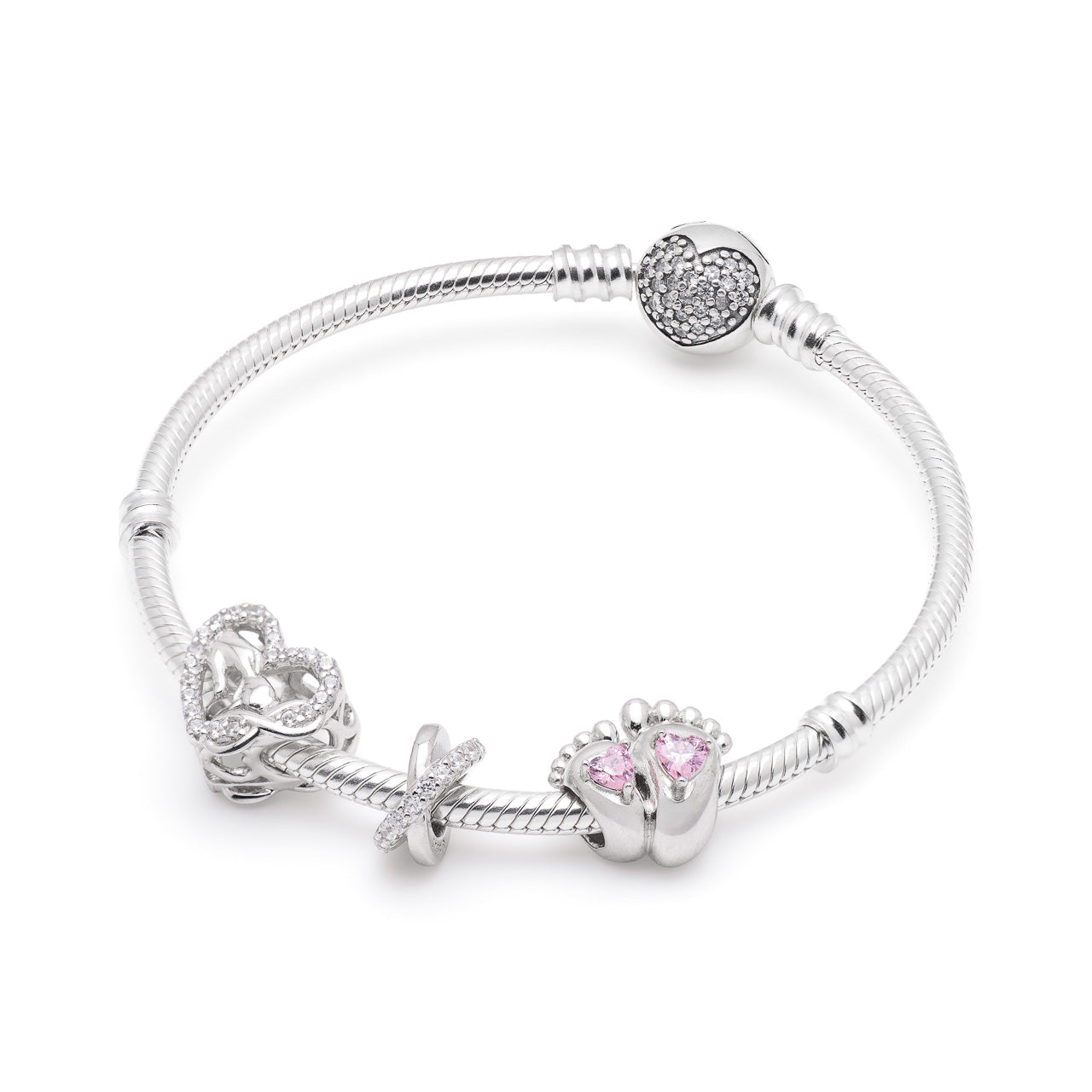 Armband mit Charms Set WHERE LOVE BEGINS aus 925 Sterling-Silber – Charmerie