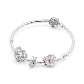Armband mit Charms Set WHERE LOVE BEGINS aus 925 Sterling-Silber – Charmerie