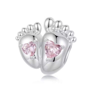Babyfüße Charm mit rosa Herzen aus 925 Sterling-Silber – Charmerie