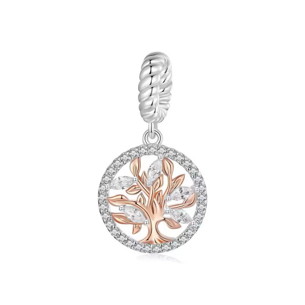 Baum des Lebens Charm Anhänger mit Roségold aus 925 Sterling-Silber – Charmerie