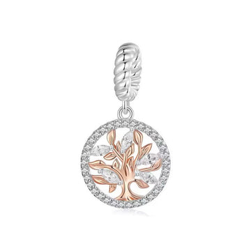 Baum des Lebens Charm Anhänger mit Roségold aus 925 Sterling-Silber – Charmerie