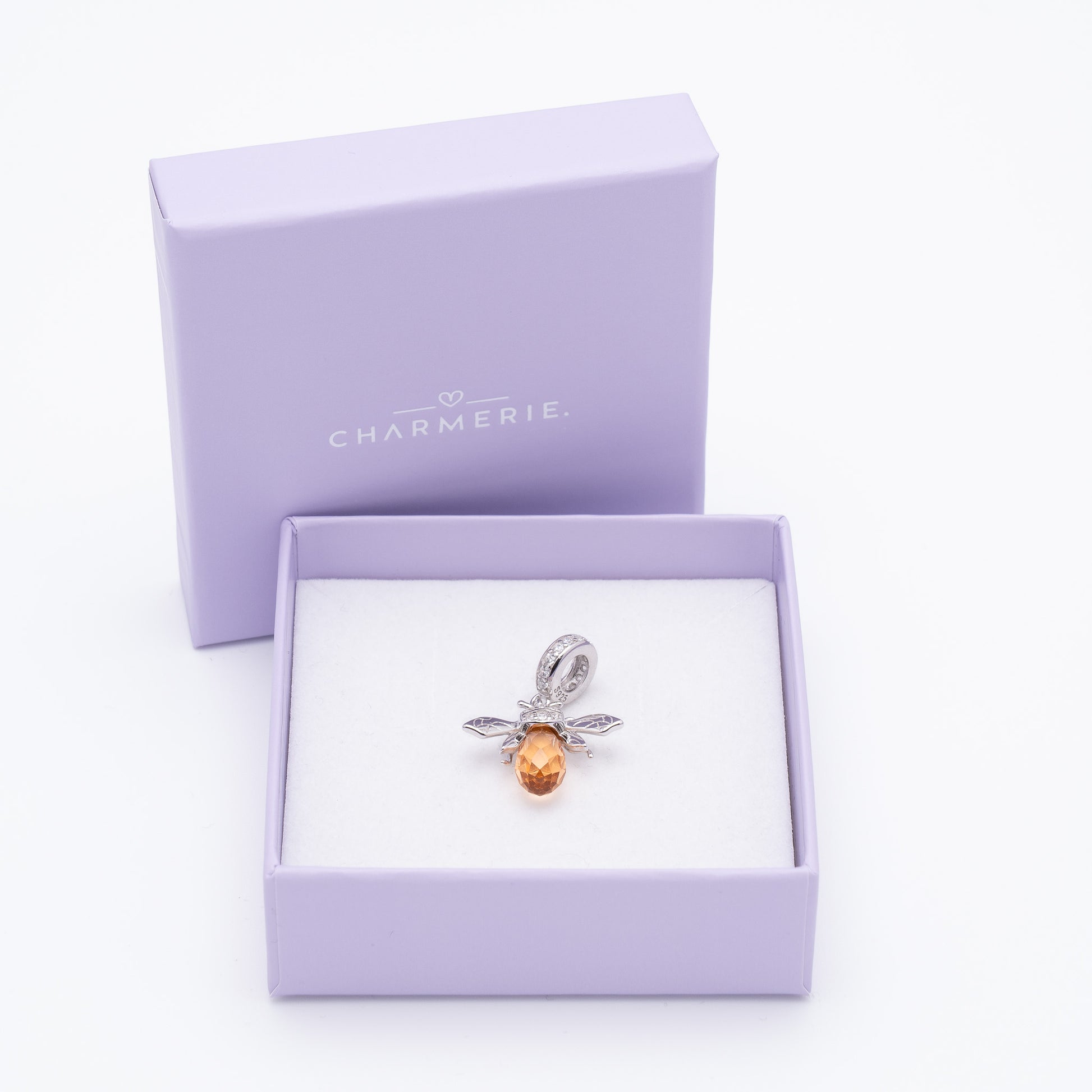 Bienenkönigin Glas Charm Anhänger aus 925 Sterling-Silber in Charmerie Geschenkbox