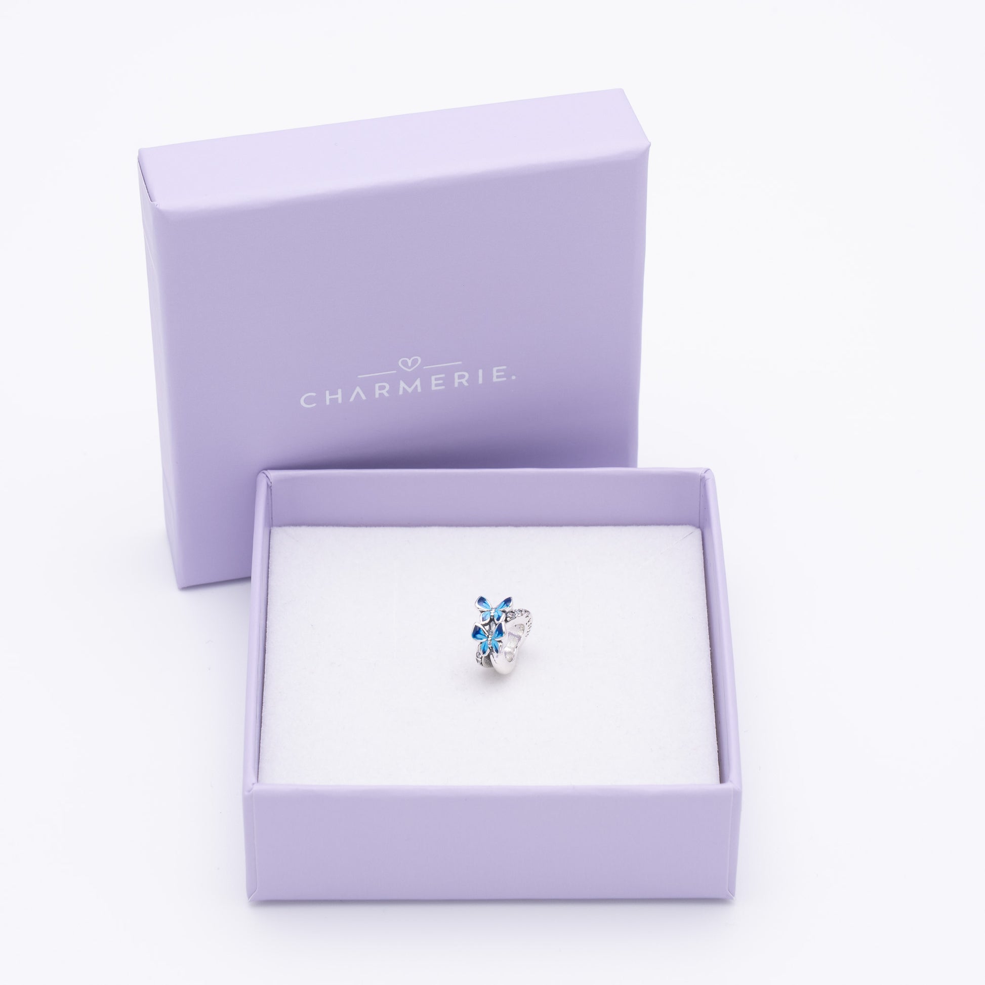 Blaue Schmetterlinge Charm aus 925 Sterling-Silber in Charmerie Geschenkbox