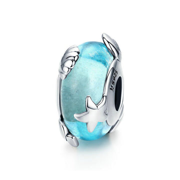 Blauer Ozean Glas Charm aus 925 Sterling-Silber – Charmerie
