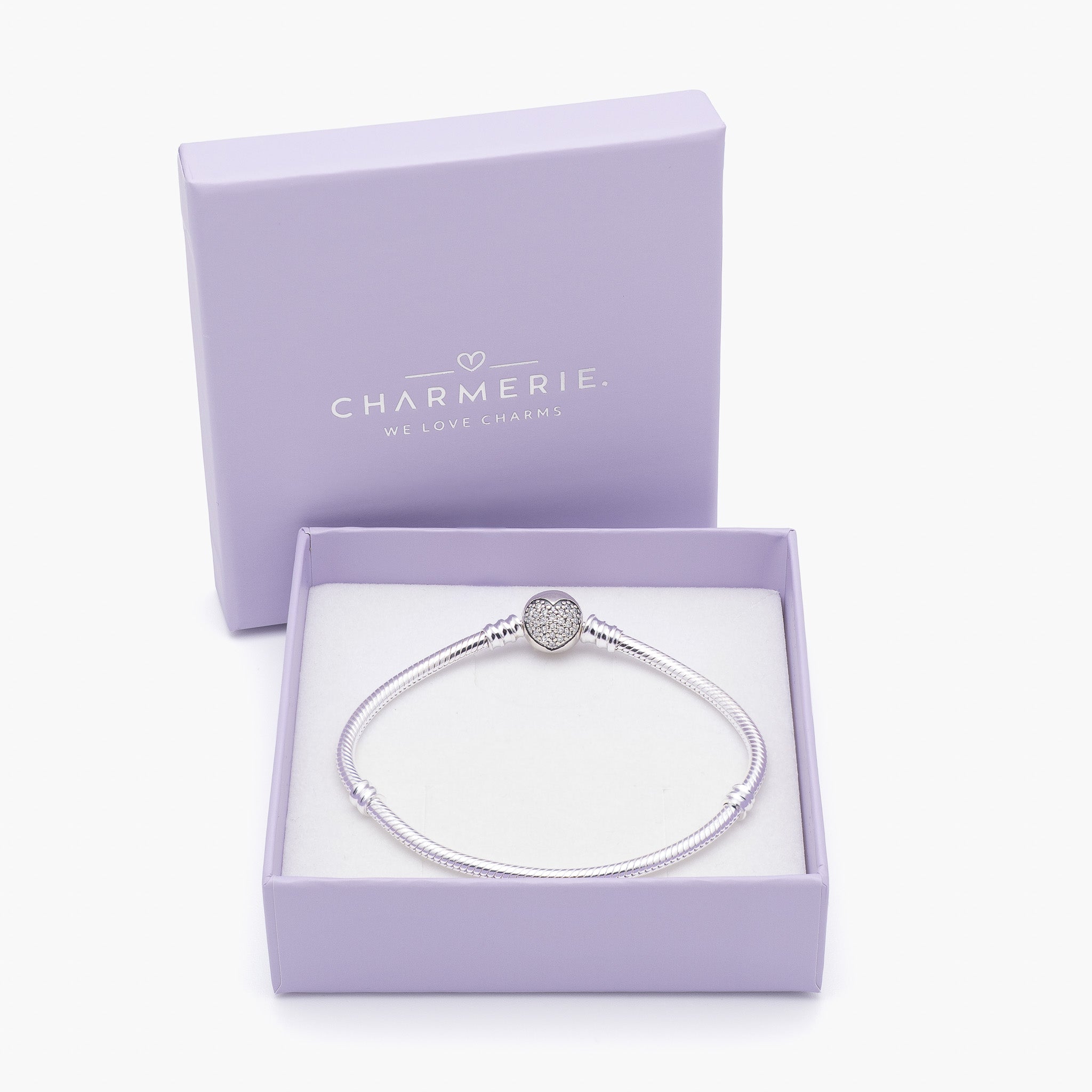Charm Armband Pavé Herz aus 925 Sterling-Silber in Charmerie Geschenkbox