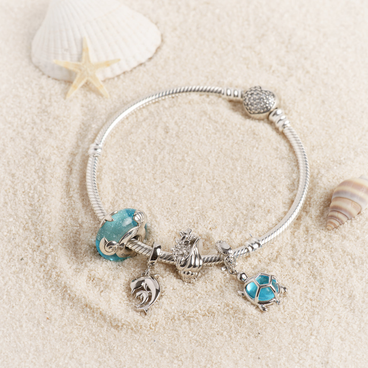 Charmerie Set für Weltenbummlerinnen - Armband mit Charms Set OCEAN LOVE aus 925 Sterling-Silber