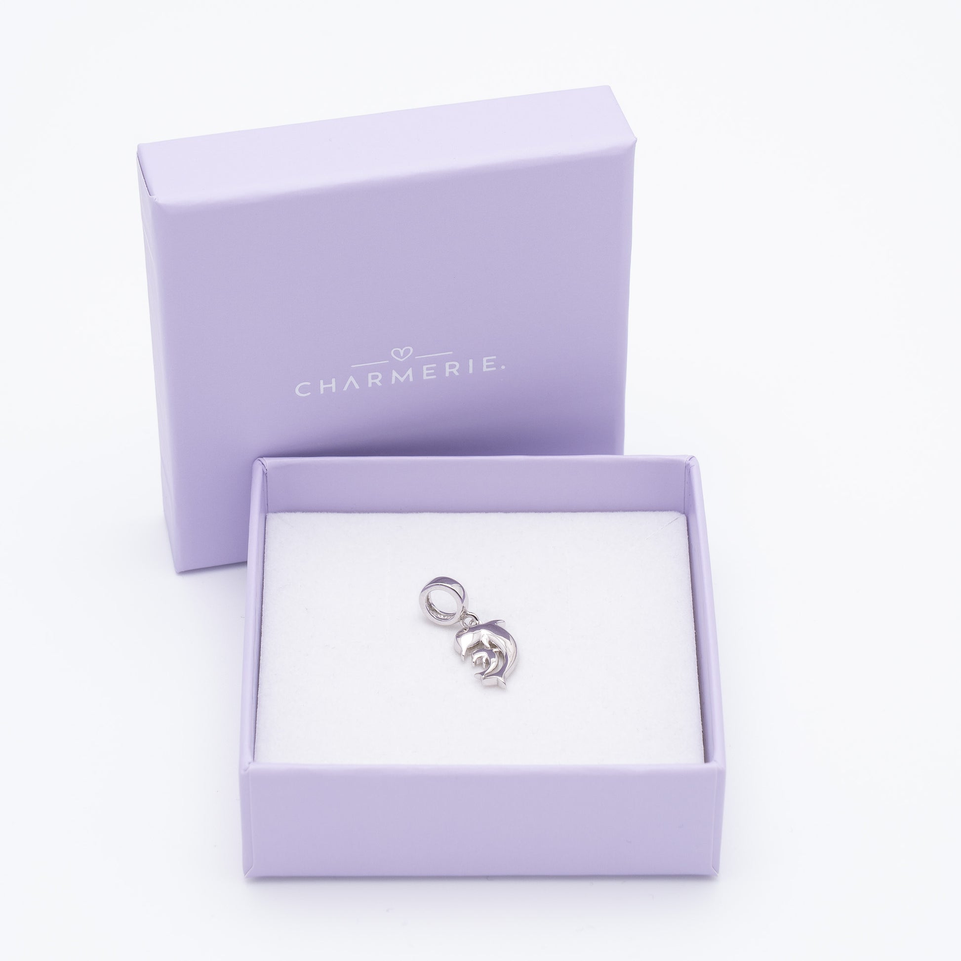 Delfin Mutter und Kind Charm Anhänger aus 925 Sterling-Silber in Charmerie Geschenkbox