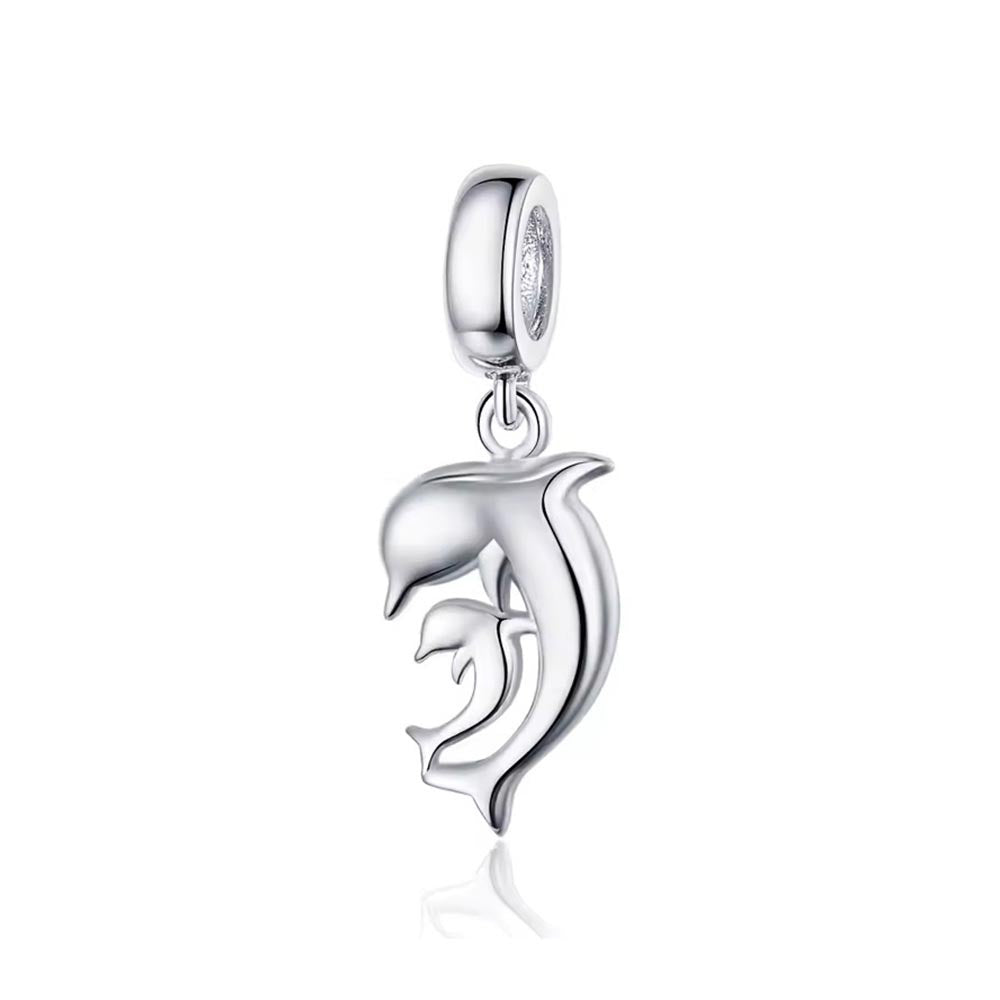 Delfin Mutter und Kind Charm Anhänger aus 925 Sterling-Silber – Charmerie