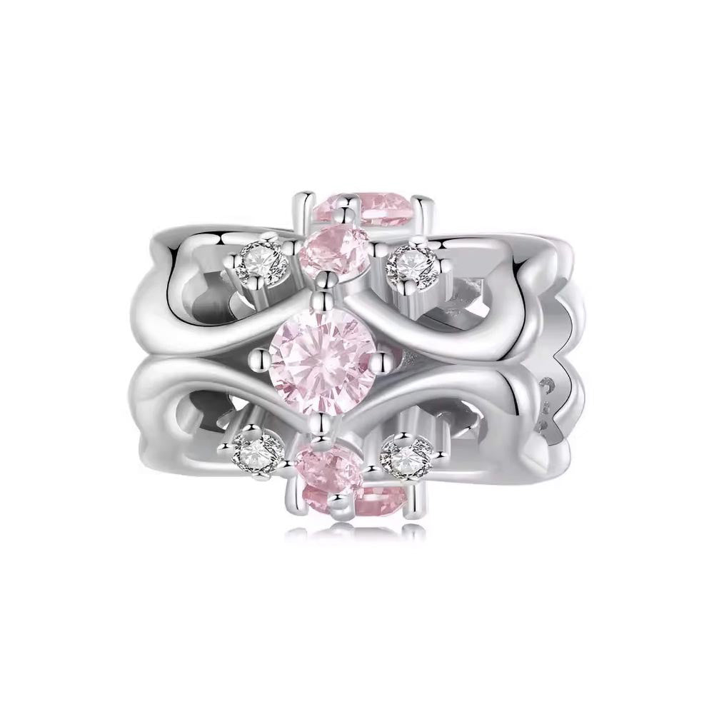 Edler Herz-Band Charm mit rosa Zirkonia aus 925 Sterling-Silber – Charmerie