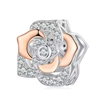 Edler Rosenblüten Charm mit Roségold aus 925 Sterling-Silber – Charmerie