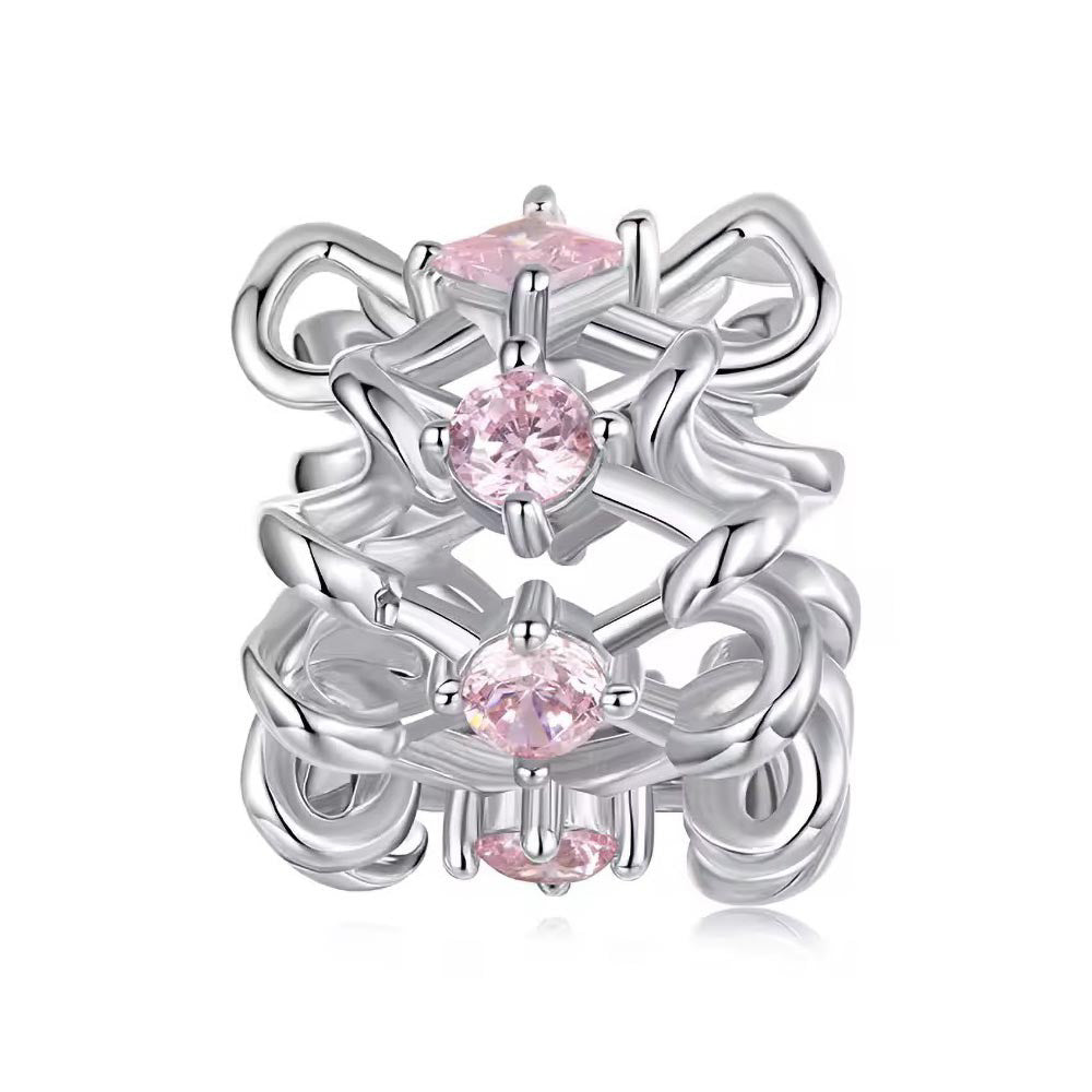 Edler Schleifen Charm mit rosa Zirkonia aus 925 Sterling-Silber – Charmerie
