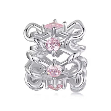 Edler Schleifen Charm mit rosa Zirkonia aus 925 Sterling-Silber – Charmerie