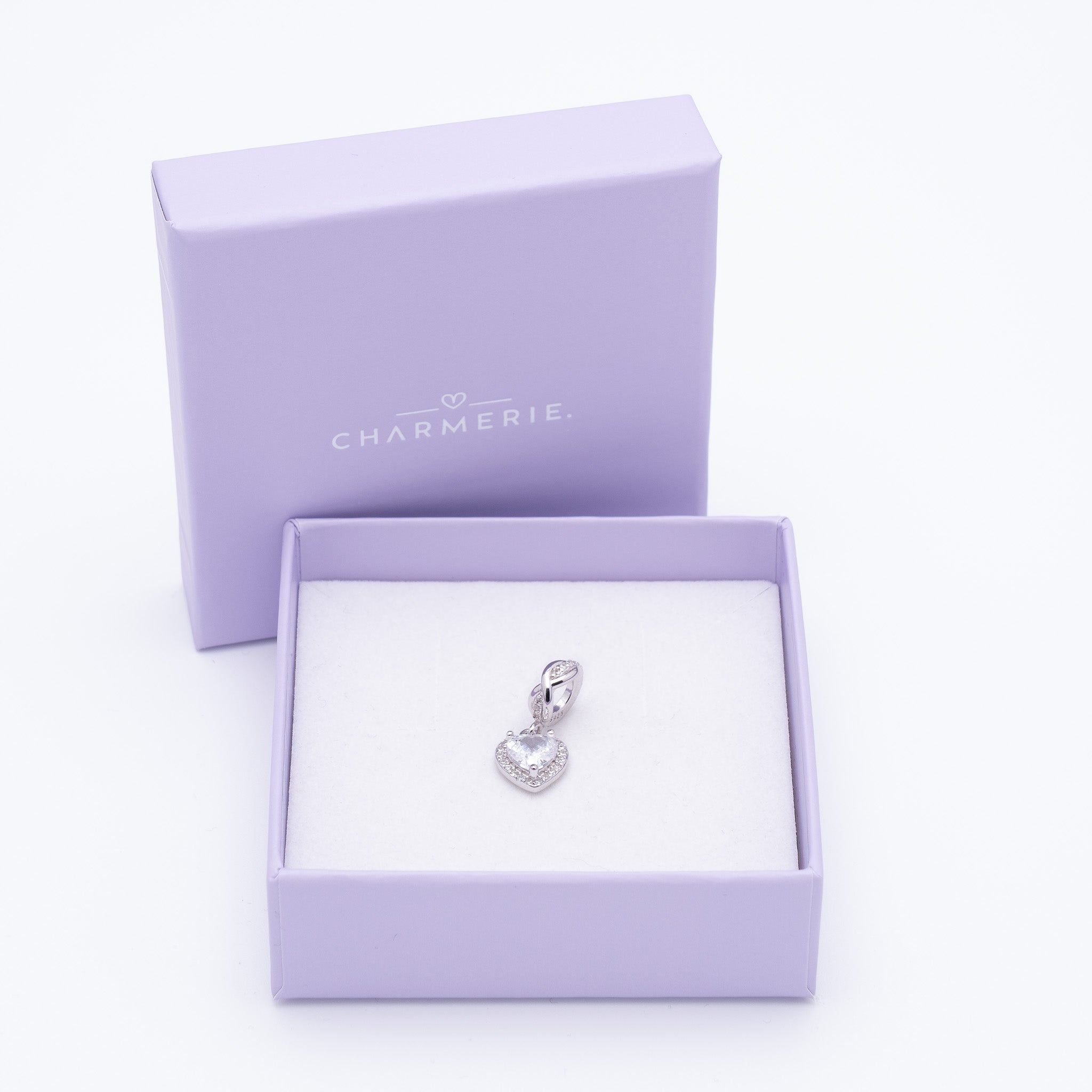 Ewige Liebe Herz Charm Anhänger mit großem Zirkonia aus 925 Sterling-Silber in Charmerie Geschenkbox