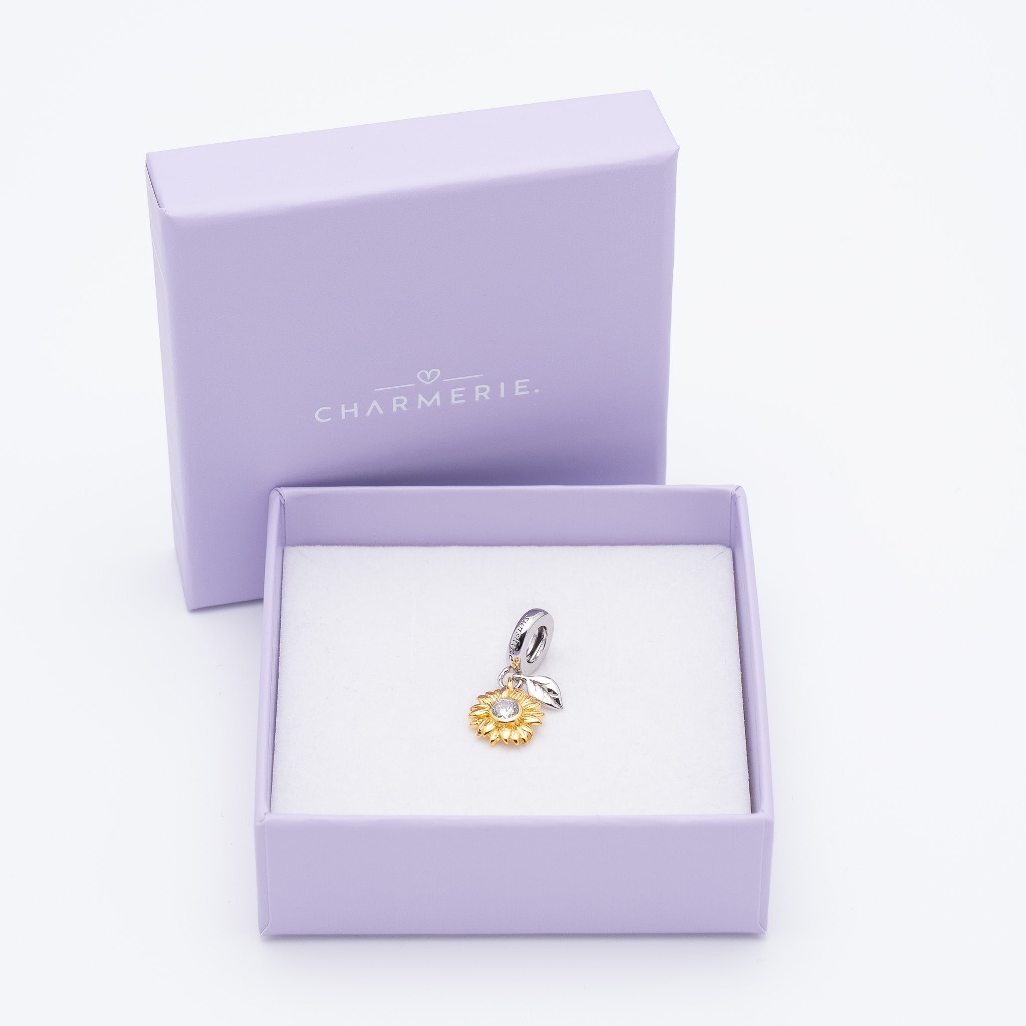 Goldene Sonnenblume Charm Anhänger aus 925 Sterling-Silber in Charmerie Geschenkbox