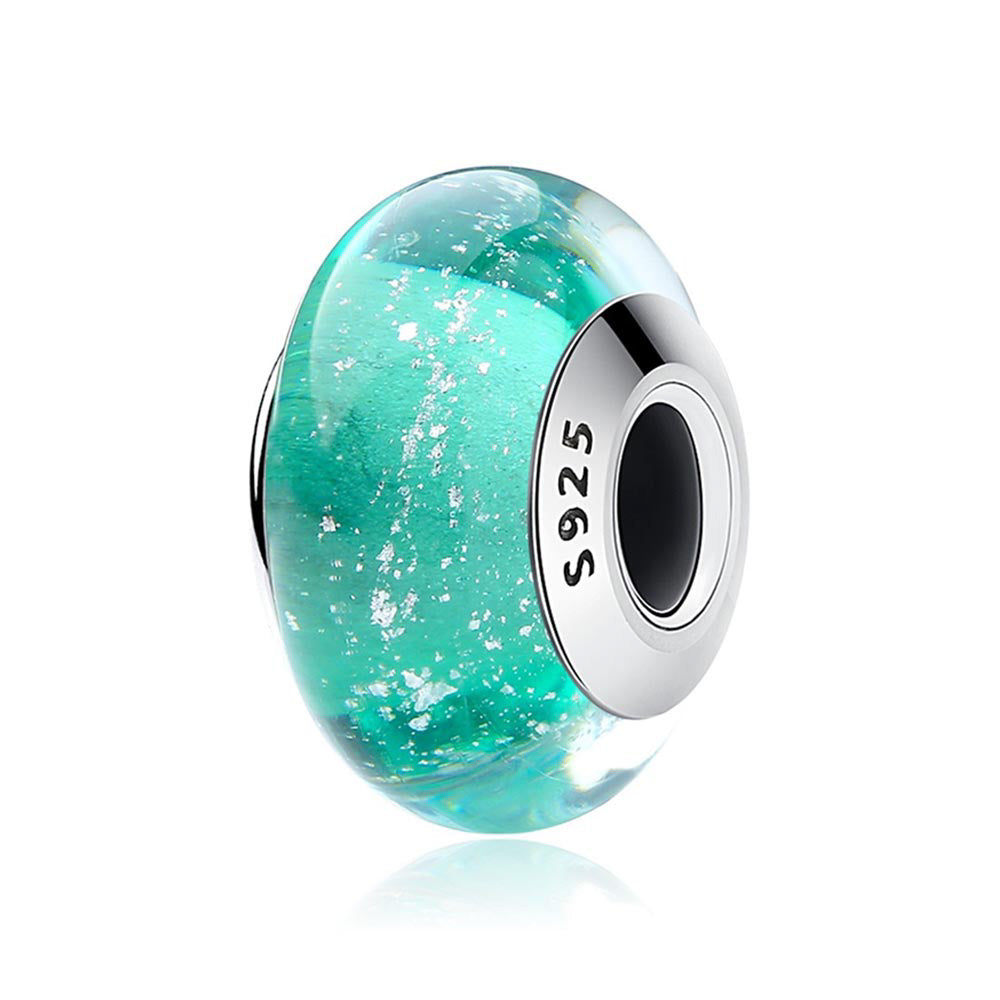 Grüner Glas Charm mit Luftblasen aus 925 Sterling-Silber – Charmerie