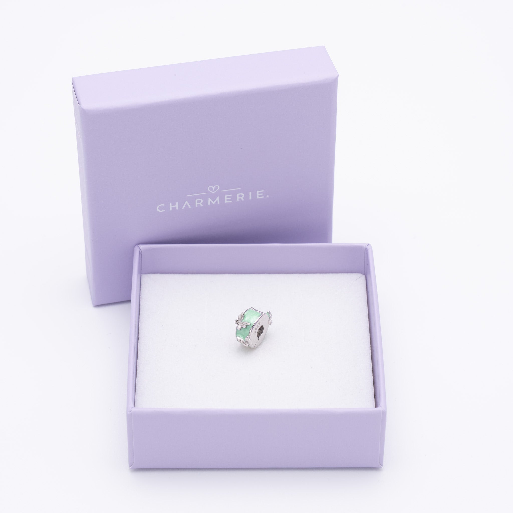 Grüner Schmetterlinge Charm Clipper aus 925 Sterling-Silber in Charmerie Geschenkbox