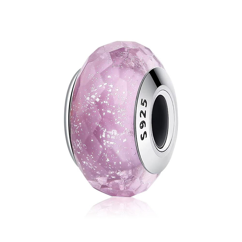 Lila Glas Charm mit Luftblasen aus 925 Sterling-Silber – Charmerie