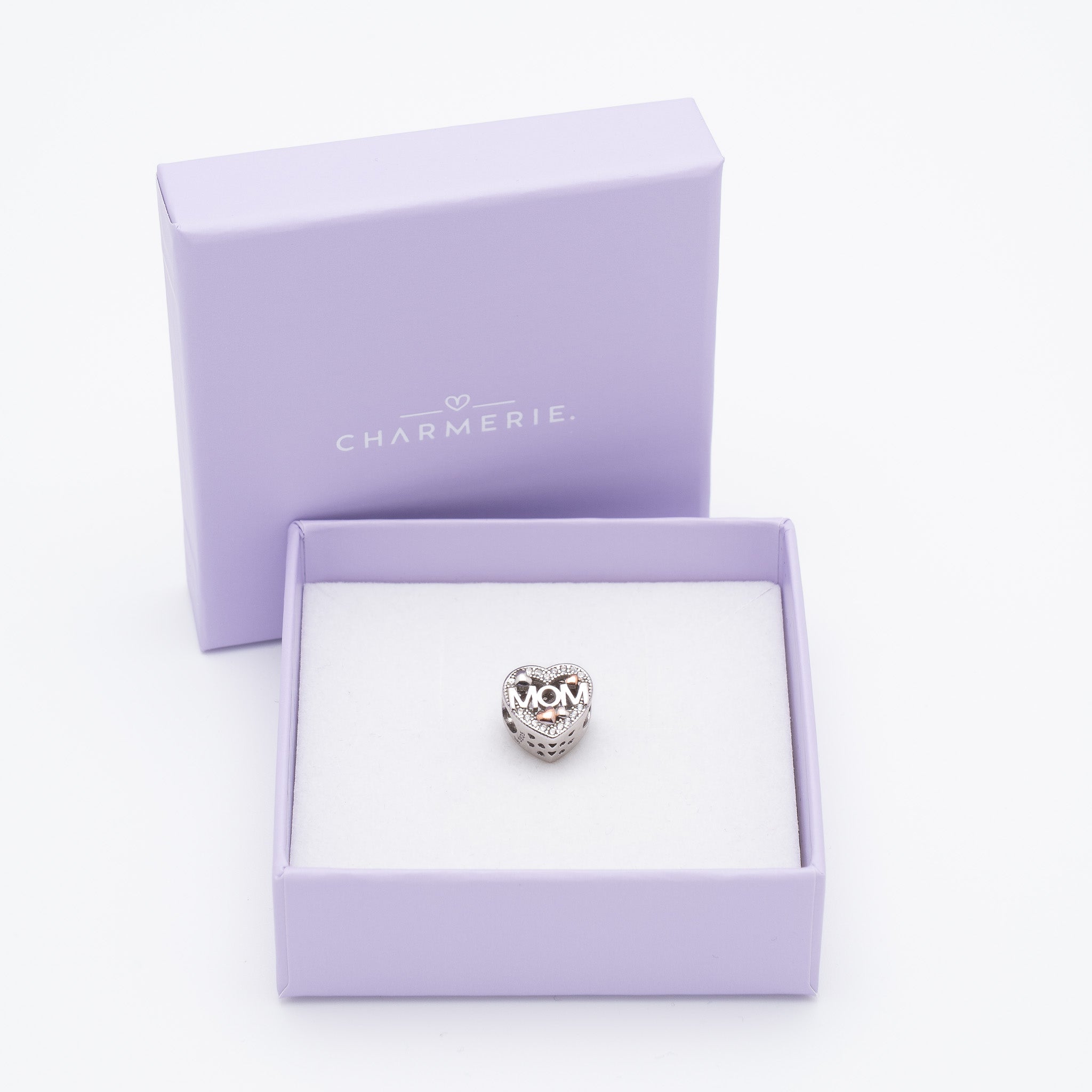Mama Herz Charm mit Roségold aus 925 Sterling-Silber in Charmerie Geschenkbox