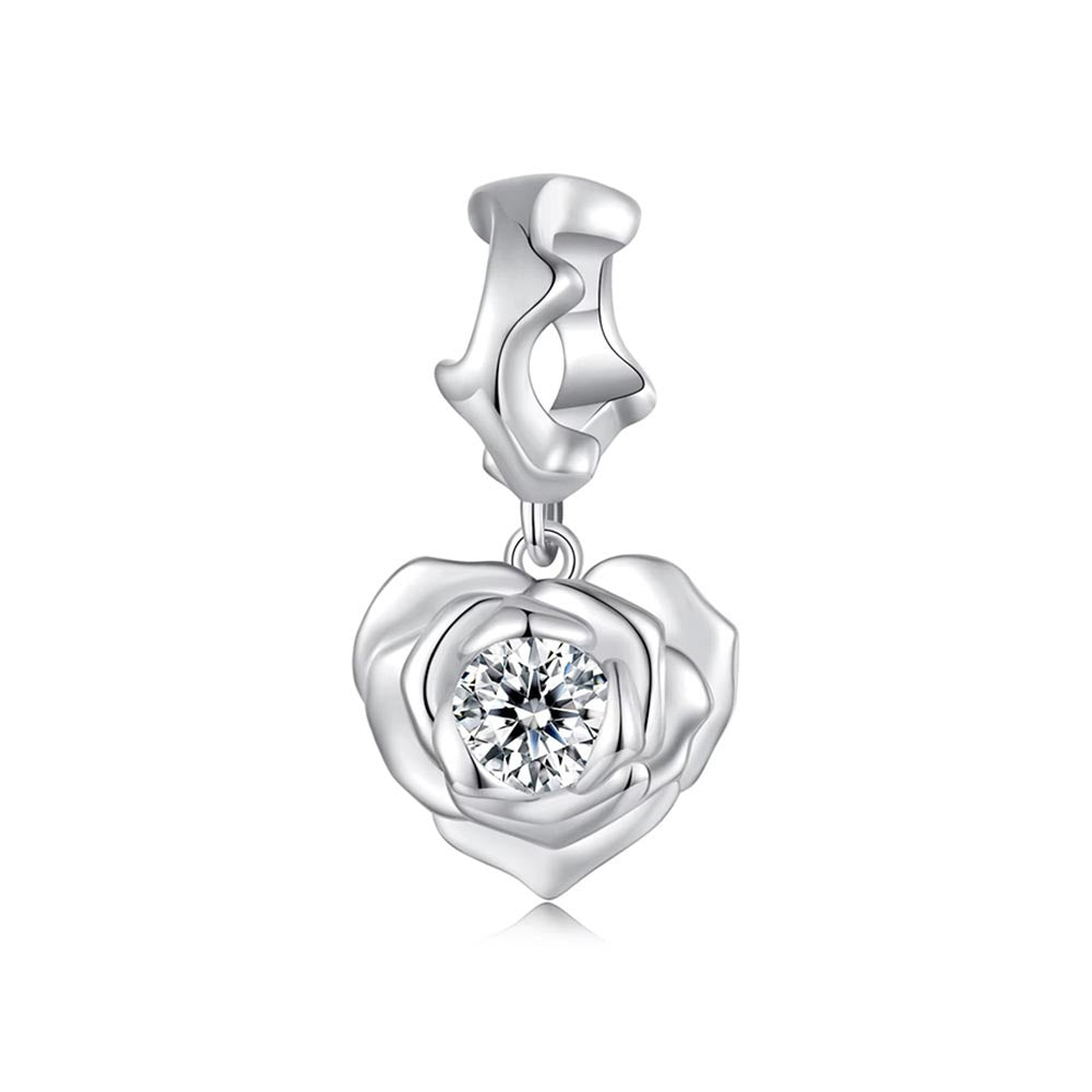 Romantischer Rosenblüten-Herz Charm Anhänger aus 925 Sterling-Silber – Charmerie