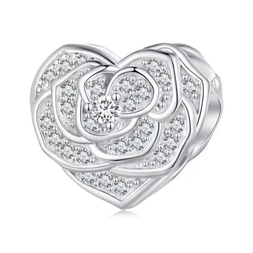 Romantischer Rosenherz Charm mit weißen Zirkonia aus 925 Sterling-Silber – Charmerie