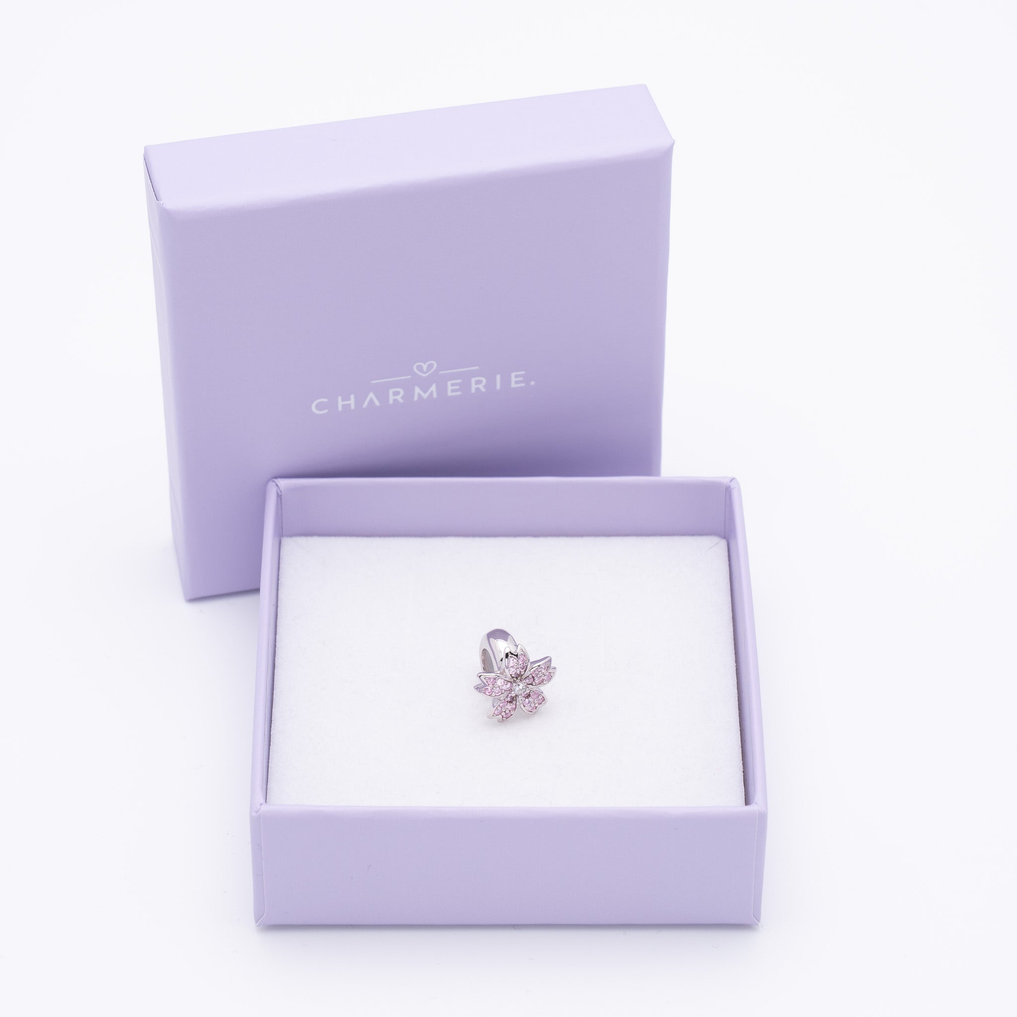 Rosa Kirschblüte Charm Stopper aus 925 Sterling-Silber in Charmerie Geschenkbox