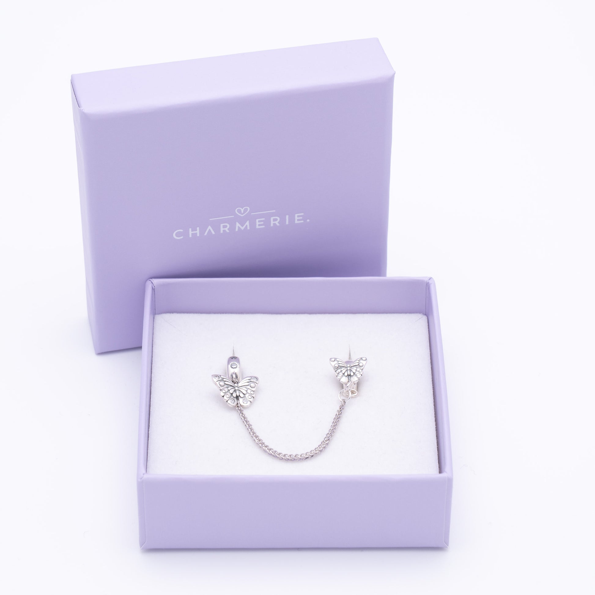 Schmetterlingspaar Sicherheitskette aus 925 Sterling-Silber in Charmerie Geschenkbox
