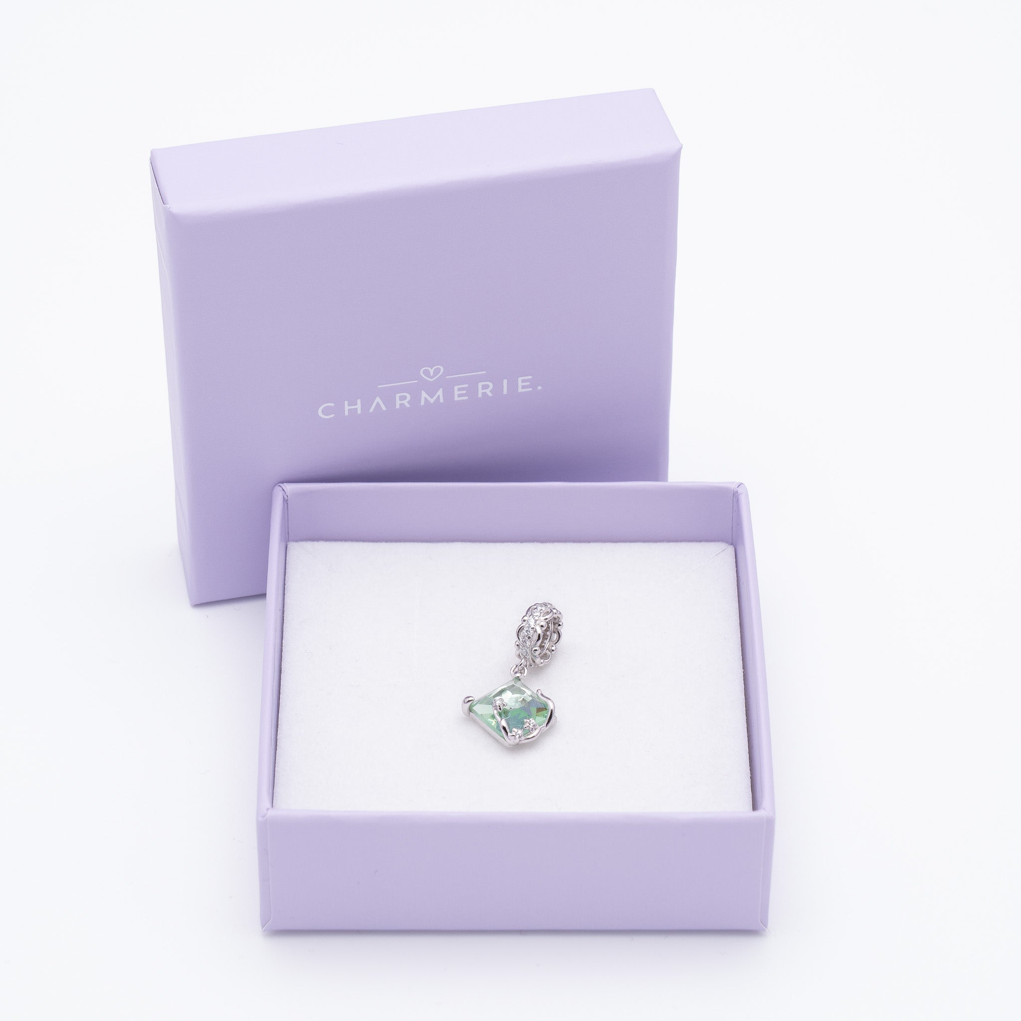 Smaragdgrüner Kristall Charm Anhänger aus 925 Sterling-Silber in Charmerie Geschenkbox