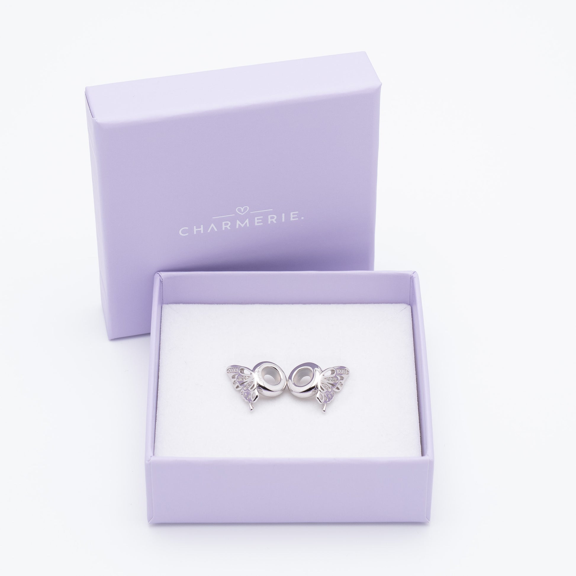 Teilbarer Schmetterling Pärchen Charm aus 925 Sterling-Silber in Charmerie Geschenkbox