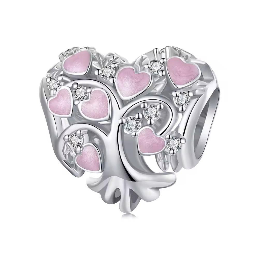 Tree of Love Charm mit rosa Emaille-Herzen aus 925 Sterling-Silber – Charmerie