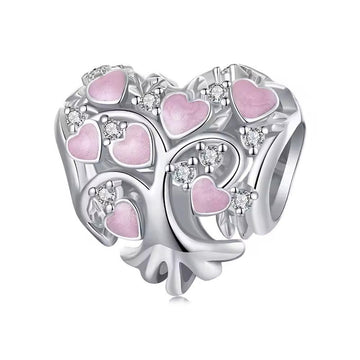 Tree of Love Charm mit rosa Emaille-Herzen aus 925 Sterling-Silber – Charmerie