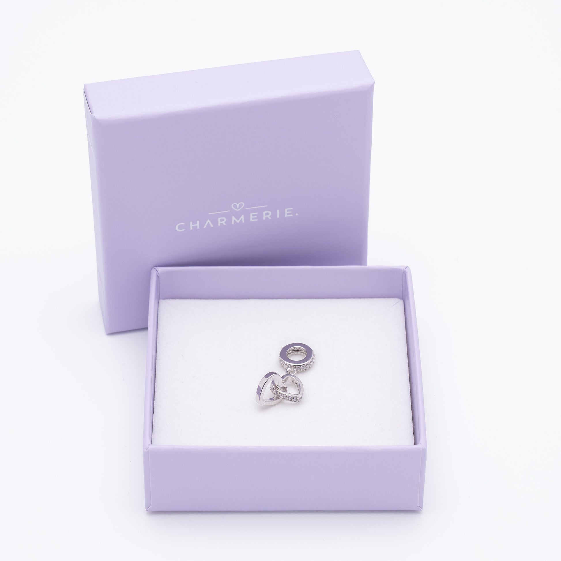 Verbundene Herzen Charm Anhänger aus 925 Sterling-Silber in Charmerie Geschenkbox