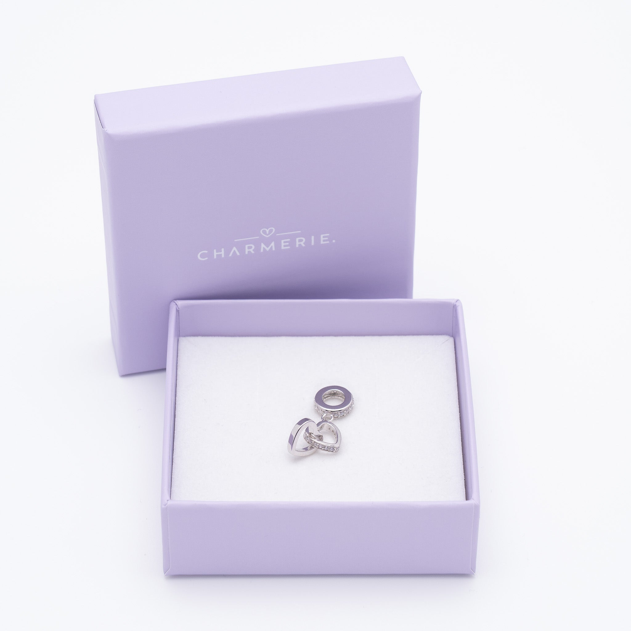 Verbundene Herzen Charm Anhänger aus 925 Sterling-Silber in Charmerie Geschenkbox