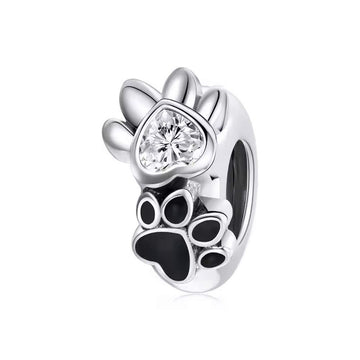 Zwei Pfoten Tierliebe Charm Stopper aus 925 Sterling-Silber – Charmerie